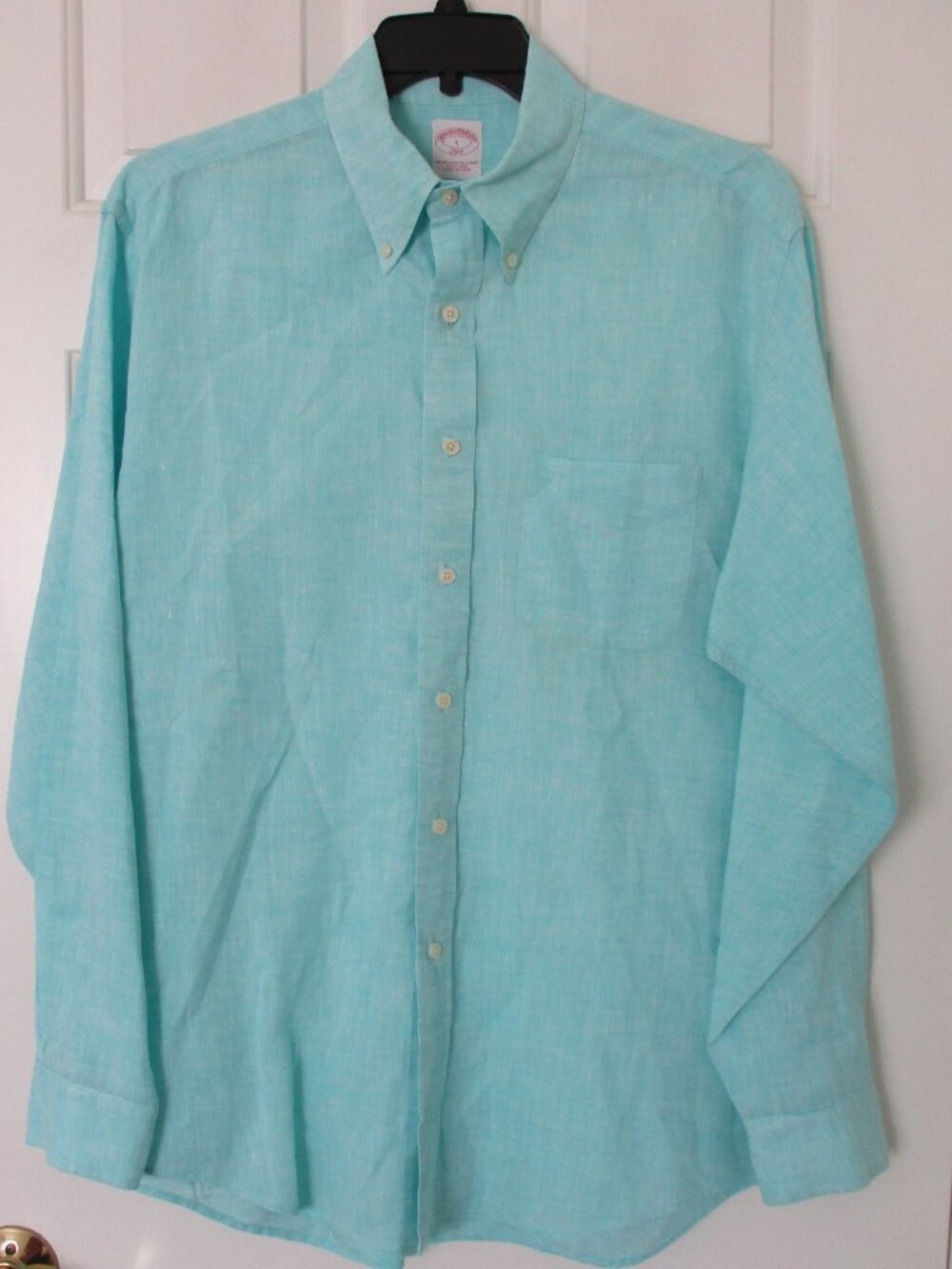 Brooks Brothers 346 Mens L/S Aqua Blue Linen Button-down Resortwear Shirt- Large